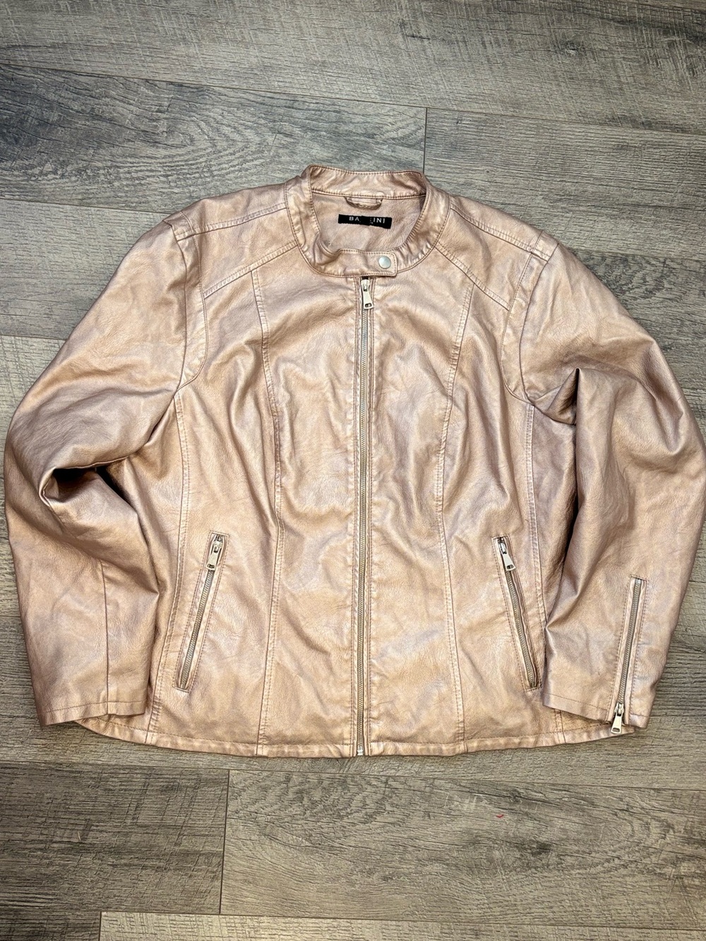 BACCINI Women’s 2X Plus Gold Biker Jacket Zip/Snap Front Lined Pockets Short